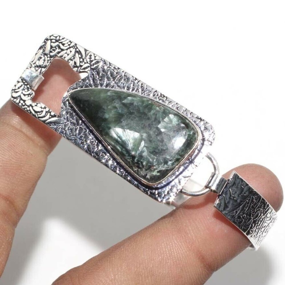 Handmade Seraphinite 925 Silver Bangle - Picture 1 of 10
